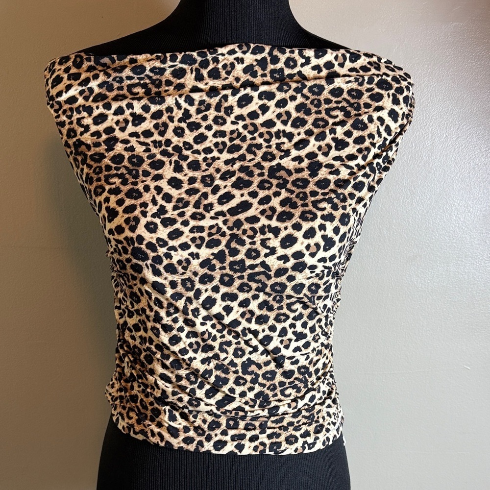 Leopard Print Off-Shoulder Women’s Top - Black & Tan Sz L NEW